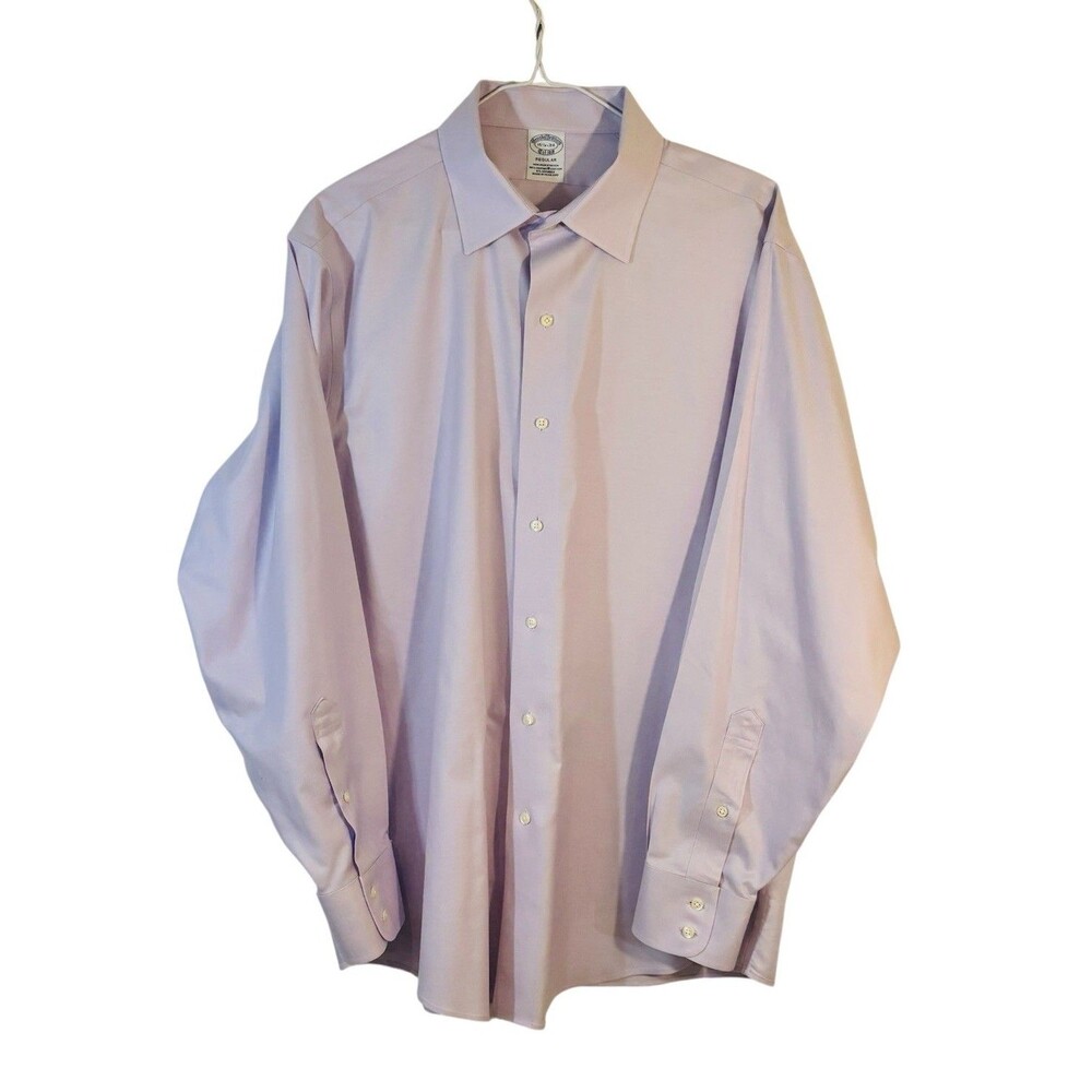 Brooks Brothers Mens Dress Shirt 16.5 34 Regular Fit Purple Non iron Cotton